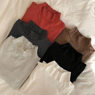Plain / Striped Long-sleeve T-shirt