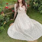 Short-sleeve Sequined Floral Print Midi Dress
