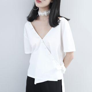 Tie-side Deep V-neck Blouse