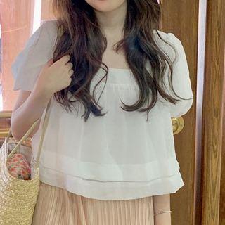 Short-sleeve Chiffon Blouse / Plain Wide Leg Pants