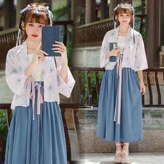 Traditional Chinese Open Front Jacket / Spaghetti Strap Midi Dress