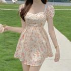 Short-sleeve Floral Open-back Lace Trim Dress