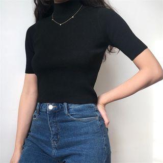 Turtleneck Elbow Sleeve T-shirt