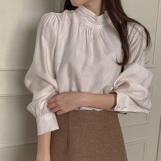 Bishop-sleeve Mockneck Blouse