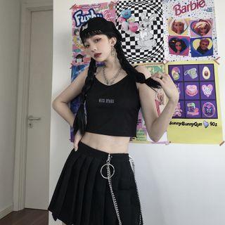 Sleeveless Lettering Embroidered Crop Top Black - One Size
