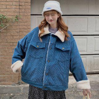 Oversize Faux Fleece Panel Corduroy Jacket