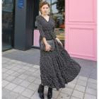 Print Long-sleeve A-line Midi Dress