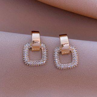 Square Rhinestone Dangle Earring 1 Pair - Stud Earring - Gold - One Size
