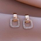 Square Rhinestone Dangle Earring 1 Pair - Stud Earring - Gold - One Size