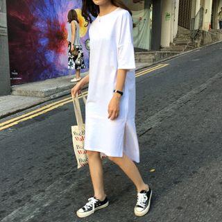 Side Slit Elbow-sleeve T-shirt Dress