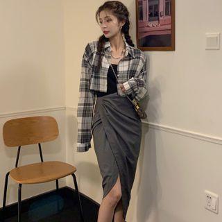 Plaid Cropped Shirt / Wrapped Skirt