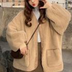 Plain Single-breasted Puff-sleeve Coat Almond - One Size