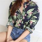 Floral Patterned Mandarin-collar Shirt