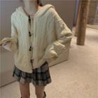 Cable Knit Hooded Toggle Jacket / Plaid Mini Skirt