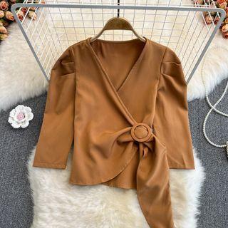Puff Sleeve Wrapped Crop Blouse