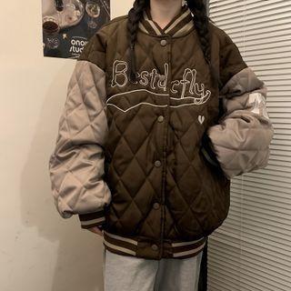 Two-tone Panel Quilted Baseball Jacket