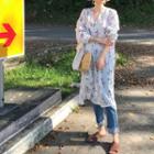 Floral V-neck Loose-fit Long-sleeve Shirt Dress