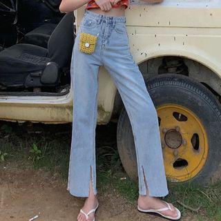 High-waist Slit Wide-leg Jeans