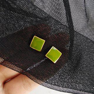 Square Stud Earring 1 Pair - 925 Silver Needle Earrings - Square - Grass Green - One Size