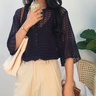Pointelle Knit 3/4-sleeve Top