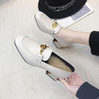 Block-heel Furry Lined Loafers