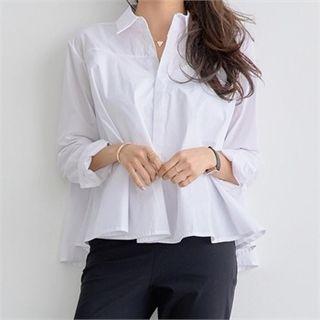Lettering-embroidered Flare Shirt