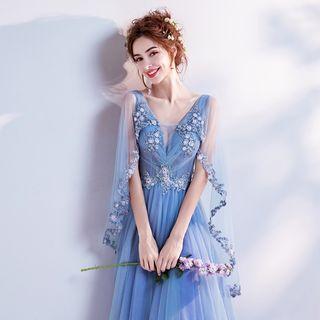 Embroidery V-neck Evening Gown