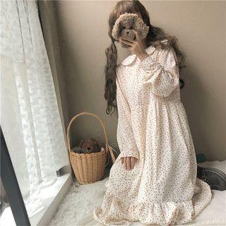 Collared Dot Long-sleeve Dress