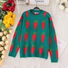 Carrot Print Sweater Peacock Blue - One Size