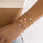 Set Of 4: Heart Pendant Chain Bracelet Gold - One Size