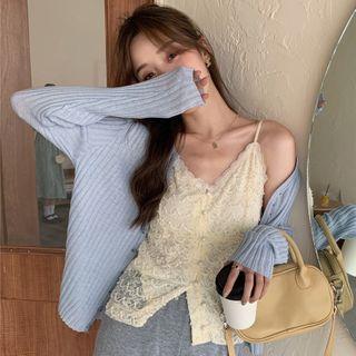 Lace Camisole Top / Ribbed Knit Cardigan