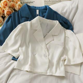 Puff-sleeve Double-breasted Crop Shirt