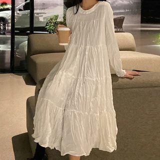 Round-neck Crinkle Long-sleeve Dress