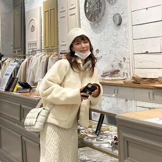Piped Zipped Fleece Jacket Cream - One Size