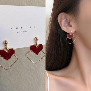 Pixelated Heart Alloy Dangle Earring