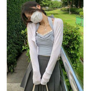 Halter Camisole Top / Cardigan / Pleated Mini A-line Skirt