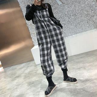 Gingham Straight-leg Jumpsuit Black & White - One Size