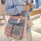 Two-tone Crossbody Tote Bag / Bag Charm / Brooch / Set