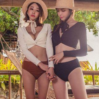 Set: Long Sleeve Knotted Swim Top + Bottom
