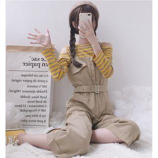 Striped Long-sleeve Cold Shoulder T-shirt / Jumper Pants