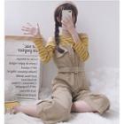 Striped Long-sleeve Cold Shoulder T-shirt / Jumper Pants