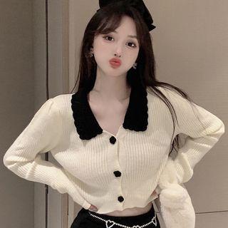 Polo Collar Cardigan White - One Size