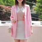 Round-hem Linen Robe Blazer Pink - One Size