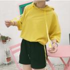 Set: Lettering Elbow-sleeve Hooded T-shirt + Shorts