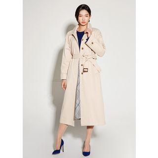 Raglan-shoulder Fly-front Long Trench Coat