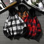 Plaid Long-sleeve Hooded Pullover