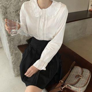 Peter Pan Collar Ruffled Shirt White - One Size