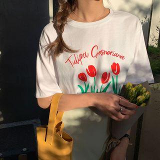 Short-sleeve Tulip Print T-shirt
