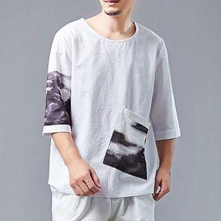 Set: 3/4-sleeve Paneled T-shirt + Harem Pants