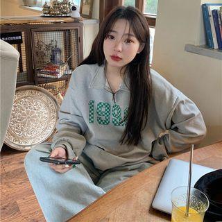 Long-sleeve Zip-front Lettering Sweatshirt